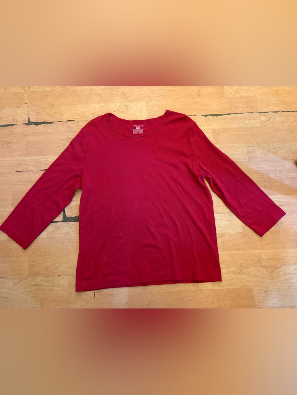 JONES NEW YORK cherry Red 3/4 Sleeves Blouse Top Size XL Women 100% Cotton